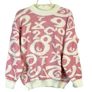 Vintage 80’s Pastel Pink Sparkly Numbers Fairy Kei Sweater Size L